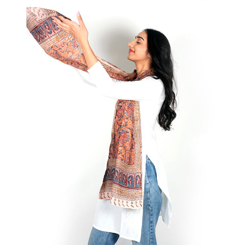 Indian Scarves Women's Kalamkari cotton stole Size  55x194 cm
