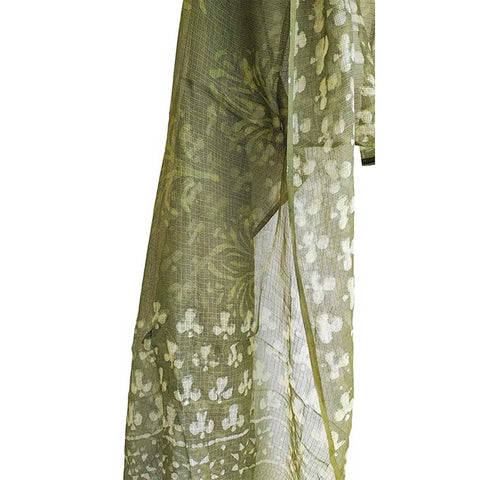India Scarves Bagru Hand Block Floral Kota Doria Cotton Silk Floral Dupatta ( Green )