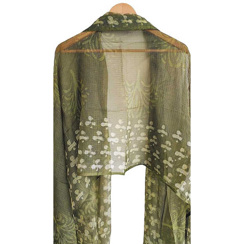India Scarves Bagru Hand Block Floral Kota Doria Cotton Silk Floral Dupatta ( Green )
