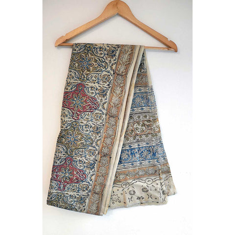 Indian Scarves Women's Kalamkari cotton dupatta with rainbow border Size 73x194 cm