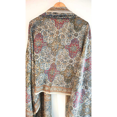 Indian Scarves Women's Kalamkari cotton dupatta with rainbow border Size 73x194 cm