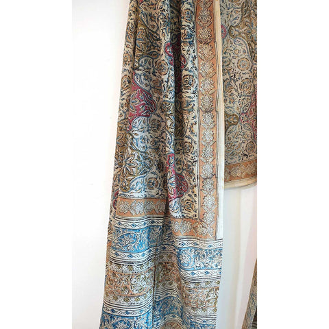 Indian Scarves Women's Kalamkari cotton dupatta with rainbow border Size 73x194 cm