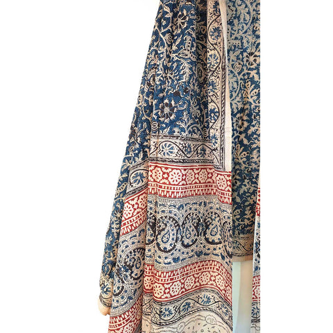 Indian Scarves Women's Kalamkari cotton dupatta with rainbow border Size 73x194 cm
