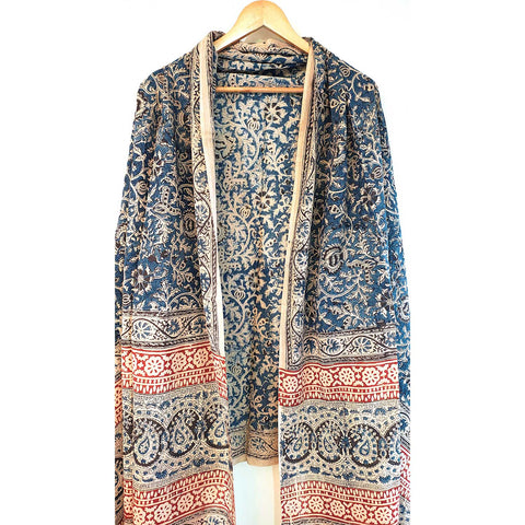 Indian Scarves Women's Kalamkari cotton dupatta with rainbow border Size 73x194 cm