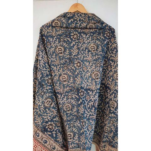 Indian Scarves Women's Kalamkari cotton dupatta with rainbow border Size 73x194 cm