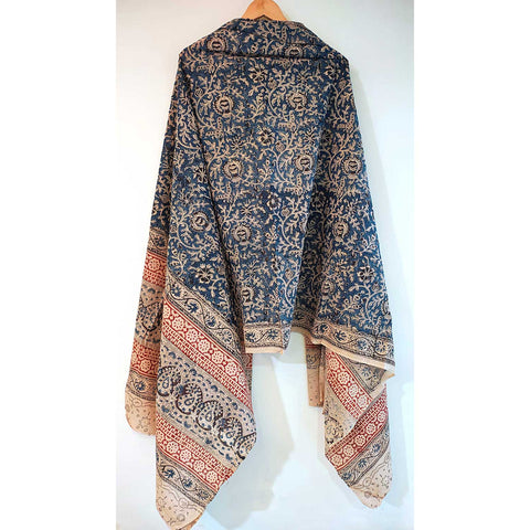 Indian Scarves Women's Kalamkari cotton dupatta with rainbow border Size 73x194 cm