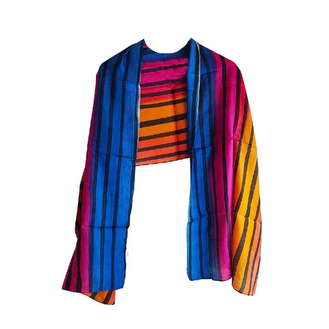 Vibrant Color Block Silk Scarf | Bold Stripes | Lightweight & Flowy