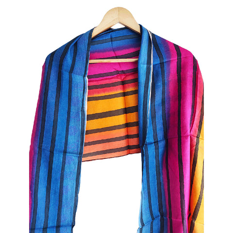 Vibrant Color Block Silk Scarf | Bold Stripes | Lightweight & Flowy