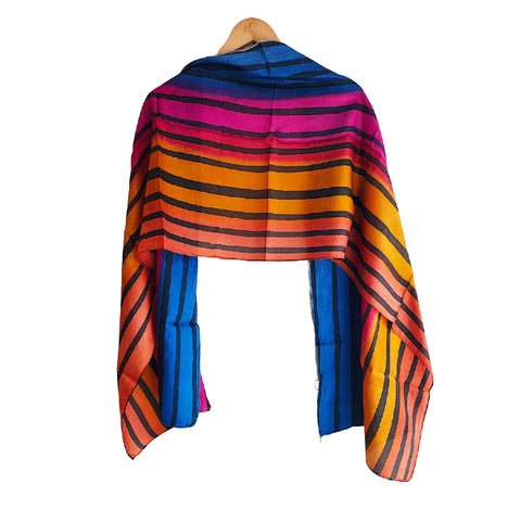 Vibrant Color Block Silk Scarf | Bold Stripes | Lightweight & Flowy