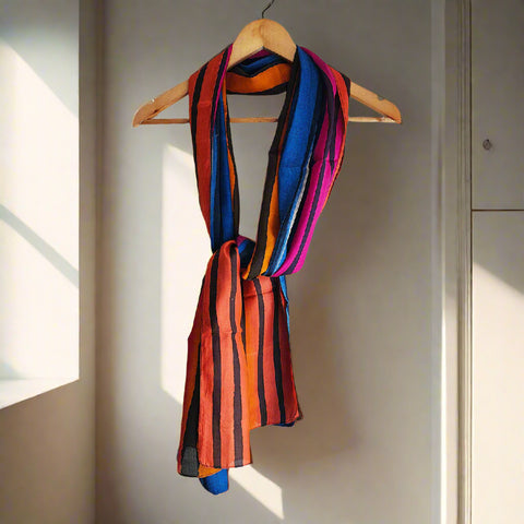 Vibrant Color Block Silk Scarf | Bold Stripes | Lightweight & Flowy