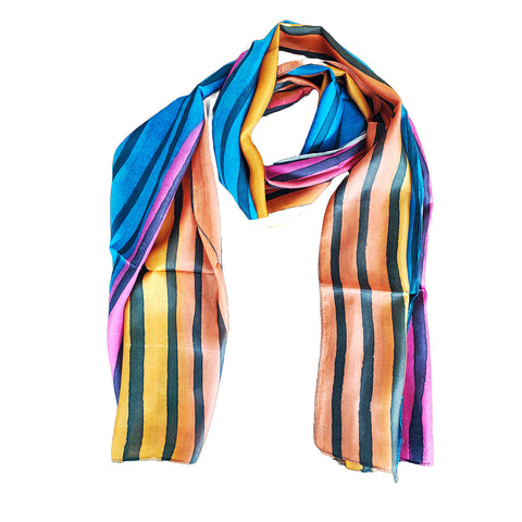 Vibrant Color Block Silk Scarf | Bold Stripes | Lightweight & Flowy