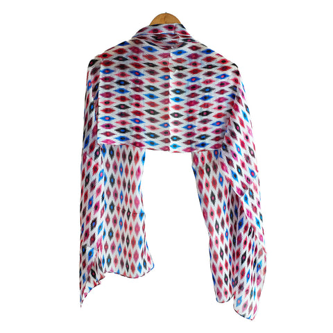 Vibrant Silk Stole with Ikat-Inspired Motifs