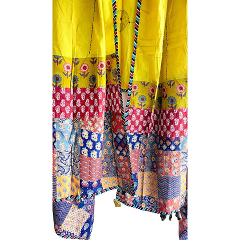India Scarves Ajrakh Applique Patchwork Cotton Dupatta(Yellow Colore )