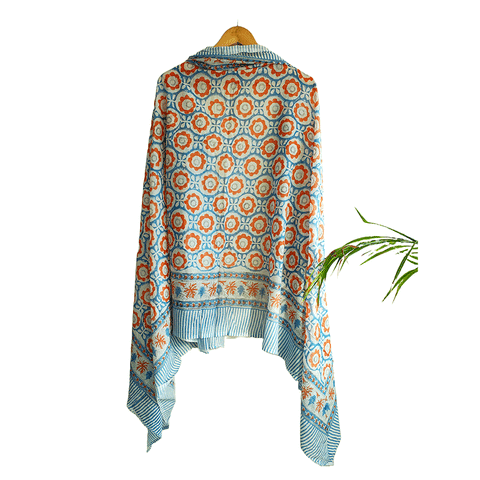 Bagru Block Print Sarong, Sarong Beach Wrap, Cotton Sarong,Pareo, Summer Pareo ,Size 45X80 Inc(light blue)