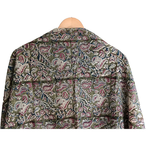 Kalamkari Hand Block Printed Cotton Green and Pink Stole