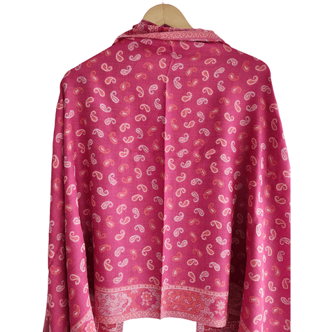 Fuchsia Paisley Delight: Embroidered Wool Stole