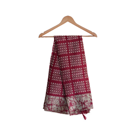 Khadi Cotton Floral Print Design Dupatta (Maroon Color)