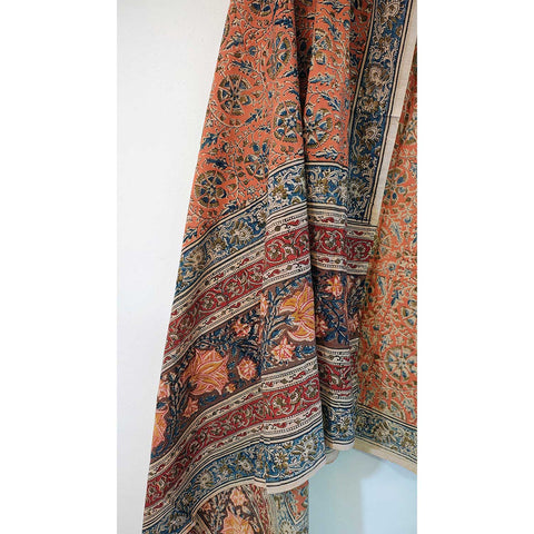 Indian Scarves Women's Kalamkari cotton dupatta with rainbow border Size 73x194 cm