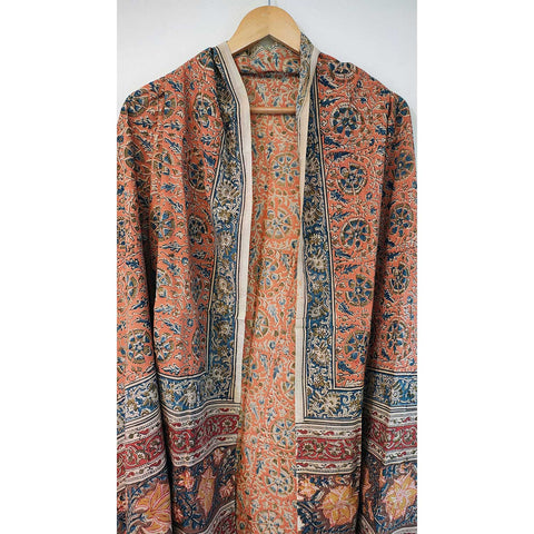 Indian Scarves Women's Kalamkari cotton dupatta with rainbow border Size 73x194 cm