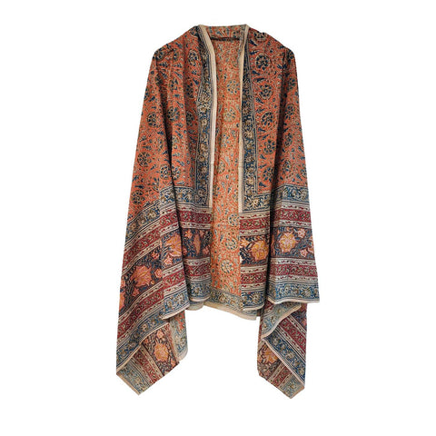 Indian Scarves Women's Kalamkari cotton dupatta with rainbow border Size 73x194 cm