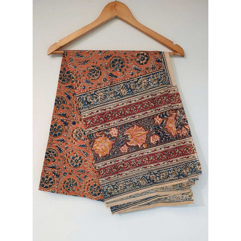 Indian Scarves Women's Kalamkari cotton dupatta with rainbow border Size 73x194 cm