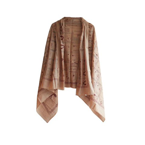 Yoga  Exercise Diagram Cotton Sarong  Large Beach Wrap ( Beige Color )