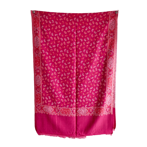 Fuchsia Paisley Delight: Embroidered Wool Stole