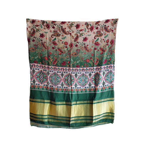 Semi Gaji Silk Floral Dupatta( White And Green color)