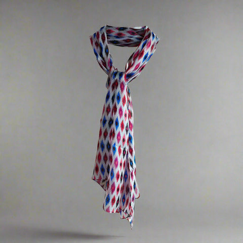 Vibrant Silk Stole with Ikat-Inspired Motifs