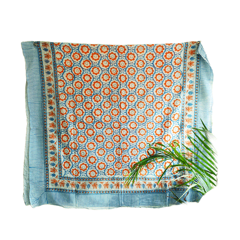 Bagru Block Print Sarong, Sarong Beach Wrap, Cotton Sarong,Pareo, Summer Pareo ,Size 45X80 Inc(light blue)