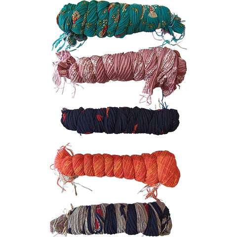 Chiffon Crushed Fancy Dupatta COMBO set of five Multi Color(Red,Dark green,Yellow,Grey And Green)