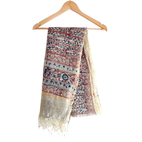 India Scarves Kota Doria Kalamkari Cotton Silk  Brown Colour Floral Dupatta