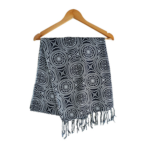 India Scarves Women's Viscose Geoi Design black and white colour Fragrance Stole, 75 Cm x 185 Cm