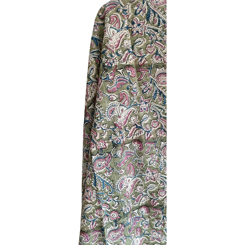 Kalamkari Hand Block Printed Cotton Green and Pink Stole