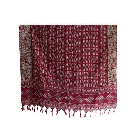 Khadi Cotton Floral Print Design Dupatta (Maroon Color)