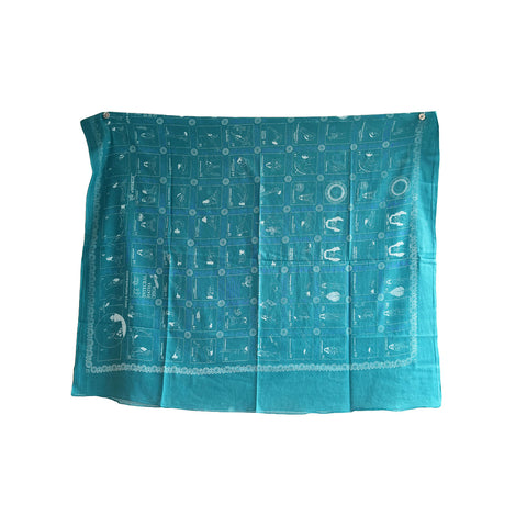 Yoga  Exercise Diagram Cotton Sarong  Large Beach Wrap ( Teal Blue Color )