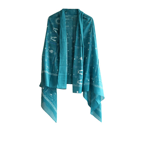 Yoga  Exercise Diagram Cotton Sarong  Large Beach Wrap ( Teal Blue Color )