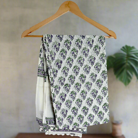 Bagru Hand Block Printed Pure Cotton White colour floral Stole