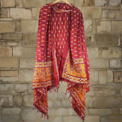 Khadi Cotton Poly Silk Digital Ikat Print Dupatta