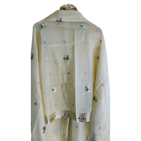India Scarves Silk Dupatta with Intricate Embroidery