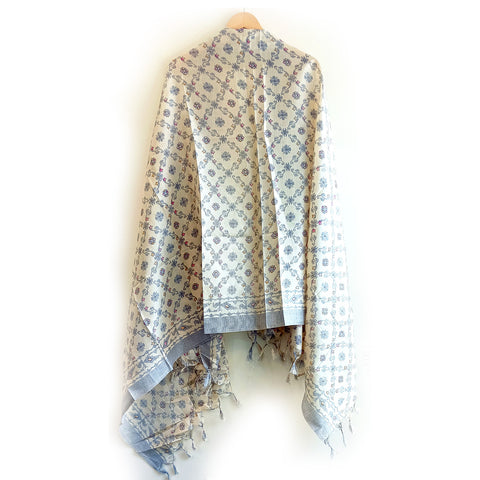 Khadi Cotton Silk Beige Color Floral Design Print Dupatta