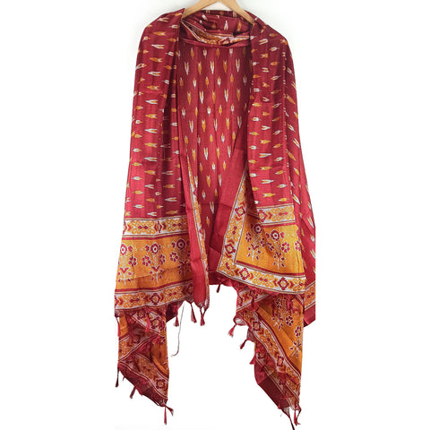 Khadi Cotton Poly Silk Digital Ikat Print Dupatta