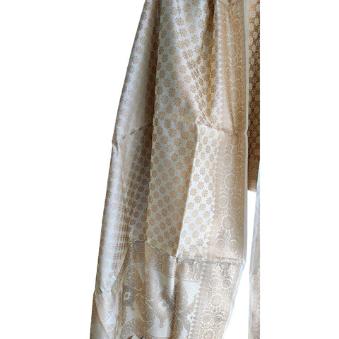 India scarves Banarasi Brocade with Floral Grid, Ornamental Border, and Tassel Finish
