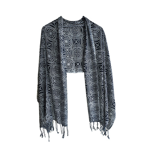 India Scarves Women's Viscose Geoi Design black and white colour Fragrance Stole, 75 Cm x 185 Cm