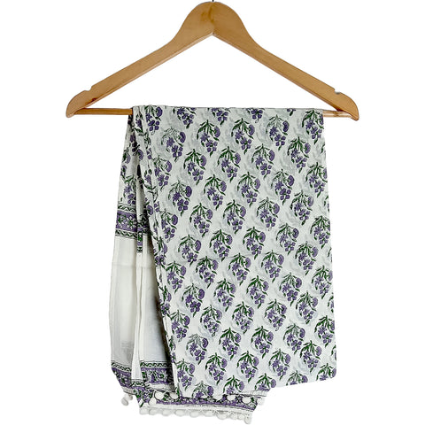 Bagru Hand Block Printed Pure Cotton White colour floral Stole
