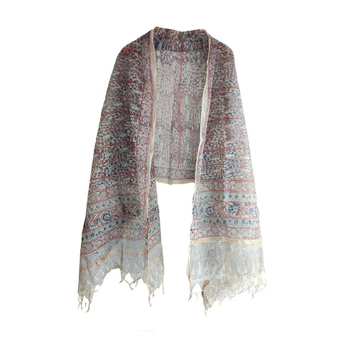 India Scarves Kota Doria Kalamkari Cotton Silk  Brown Colour Floral Dupatta