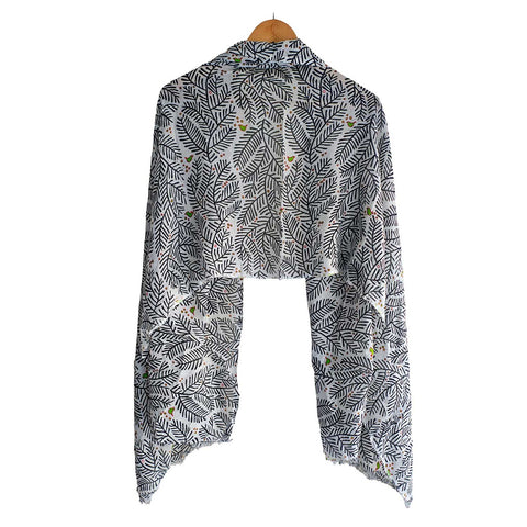 Women's Reversible Silk Viscose Summer Stole, with Fringe Tassels, 185 x 75 cm
