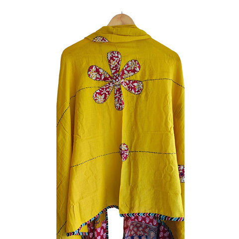 India Scarves Ajrakh Applique Patchwork Cotton Dupatta(Yellow Colore )