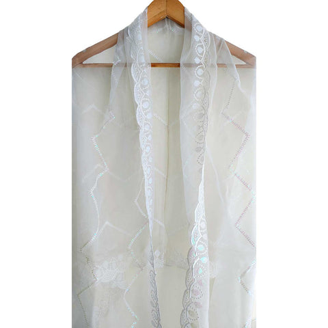 India Scarve's Net Cut Goldan Embroidered Floral Design  Dupatta