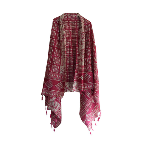 Khadi Cotton Floral Print Design Dupatta (Maroon Color)